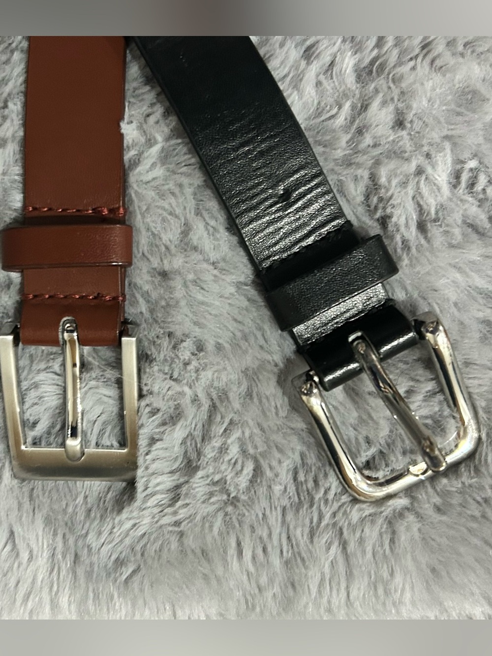 32” Kids Leather Belt Set of 2- Black & Brown Classic Buckle  1” wide